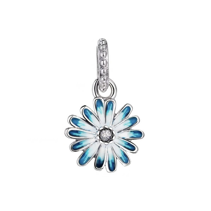 Fine Purple Blue Pansy Charm Pink Daisy Flower Dangle Charm Bead Fit Original Silver 925Bracelet Necklace DIY Women Jewelry Gift