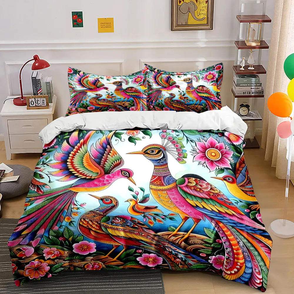 Vibrant Floral Bird Art Printed Duvet Cover Set1 Duvet Cover+2 PillowcaseMulti Size Bedroom Bedding Decor Luxury gifts