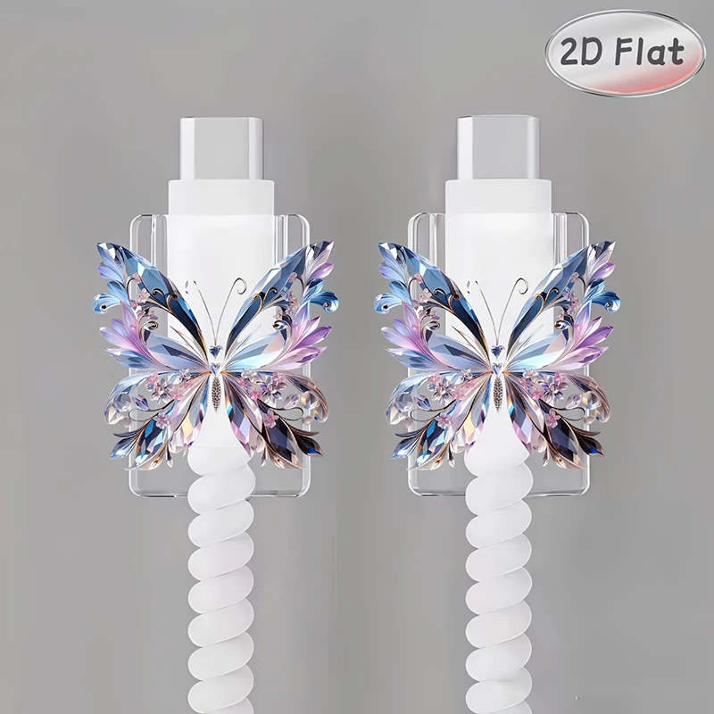 1Pc 2D Flat Butterfly Pattern Charger Data Cable Protector Cover Charger Cute Line Protectors Winder Anti-break Cord Cover Wrap