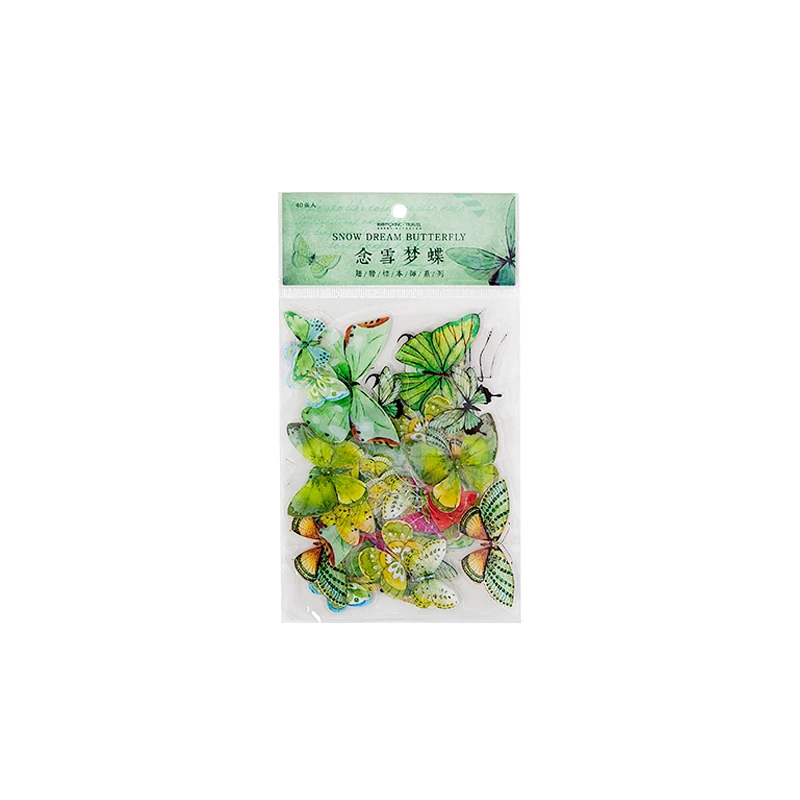 40 قطعة في كل عبوة من ملصقات الحيوانات الأليفة على شكل فراشة ونباتات القصاصات DIY ألبوم المواد لتزيين ملصقات القرطاسية