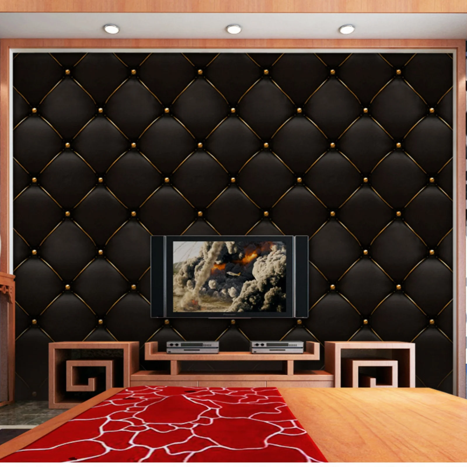 European Luxury 3D Faux Leather Wallpaper Self Adhesive Waterproof Living Room Tv Decoration Wallcoverings Wall Sticker Black