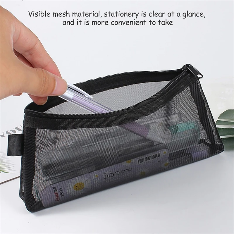 1Pc Clear Mesh Pencil Case Stereoscopic Portable School Supplies Pen Box Bill Storage Bag Zipper Pouch Office Student Pen Bag