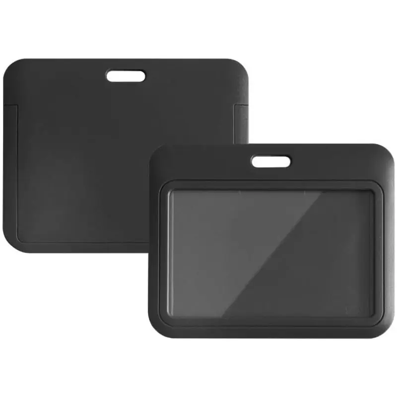 2 Pack Horizontal ID Badge Holders Hard Plastic Card Cases with Clear ID Window for School, Office, Factory, Black