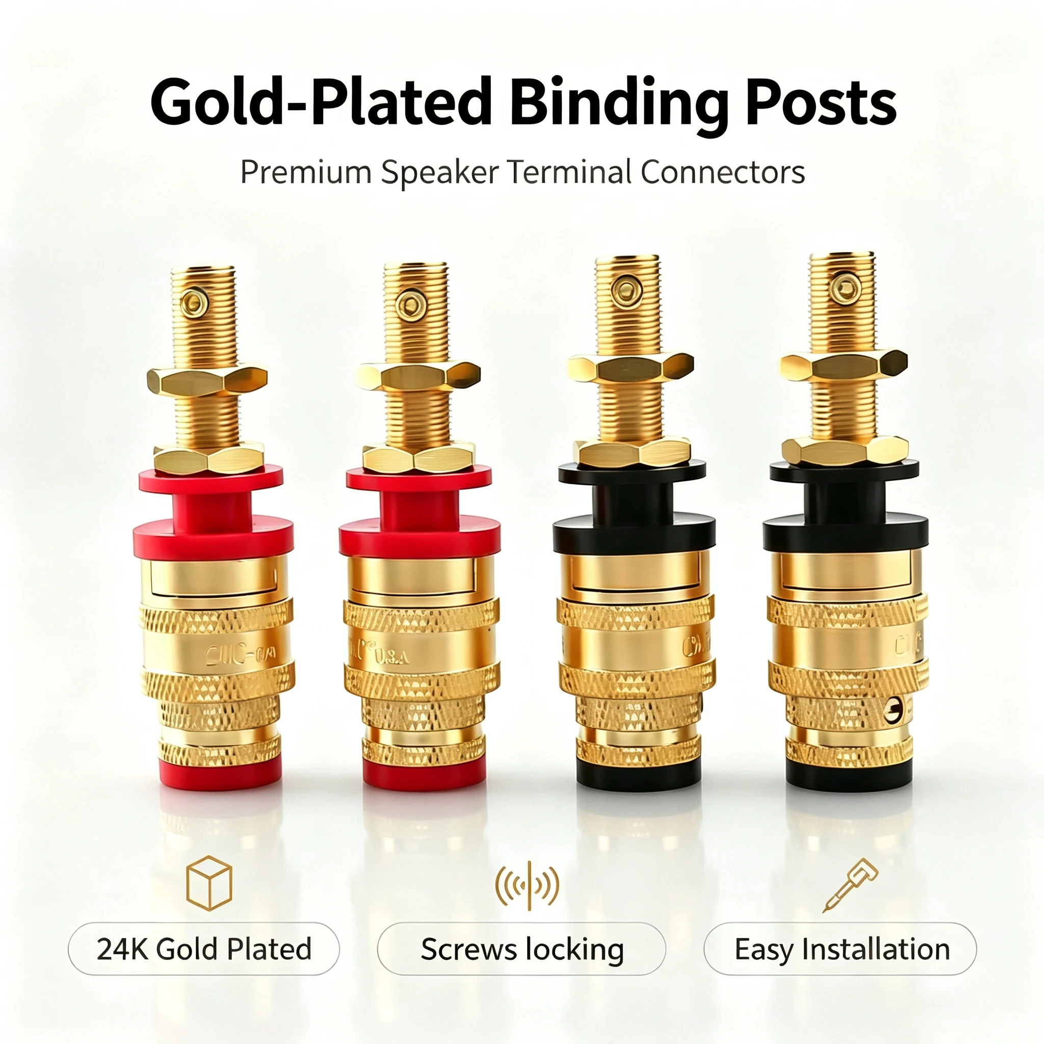 Hi End 878L-S Brass with Gold Plated Binding Post Speaker Plug Screws Locking for HiFi Amplifier Speaker Jack Sockets