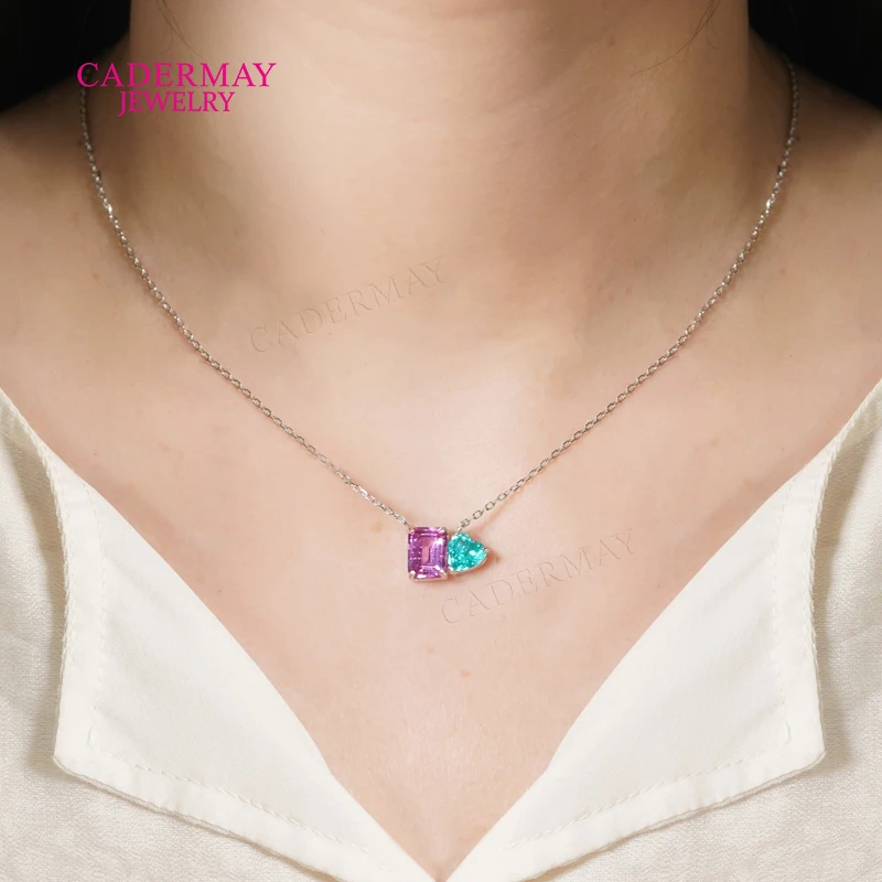 

Высокое качество уникальный 2-х камней кулон лабораторная форма сердца Параиба с розовым лабораторным рубиновым кулоном ожерелье для женщин подарок