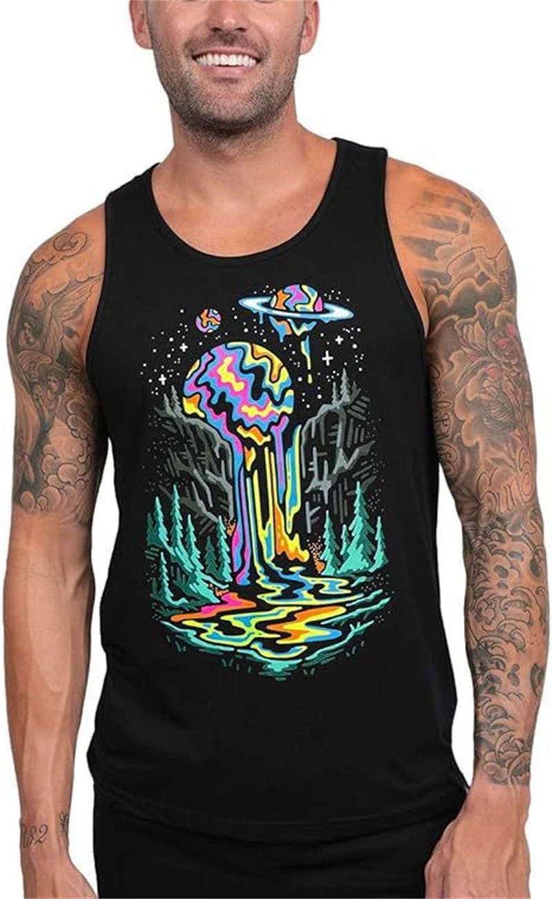 3D Black Graffiti Tank For Men's Summer Street Quick-dry Man Vest Sleeveless Round-Neck Plus Size Tops 6XL Sports Tank Tops