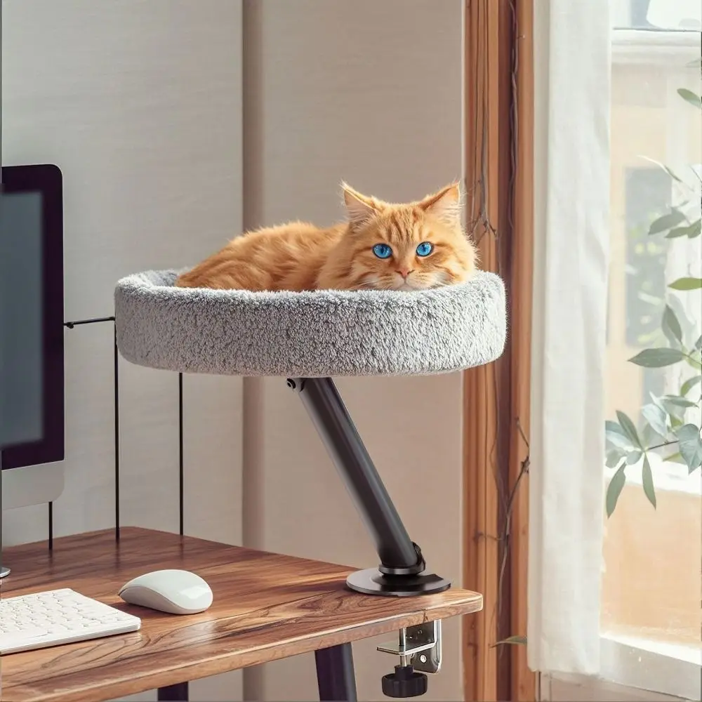 

Cat Shelves Creative Desktop Cat Bed Soft&Comfortable Round Floating Cat Nest Space Saving No-punching Elevated Cat Bed Bedside
