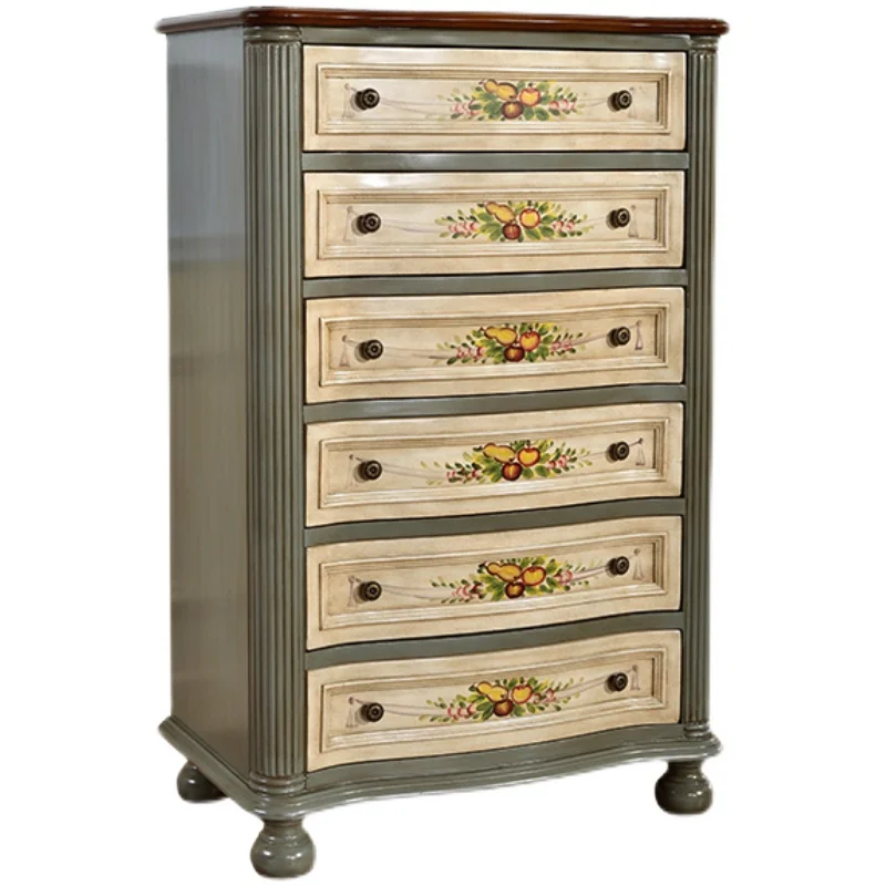 American solid wood chest, bedroom bedside retro locker, six-bucket living room pastoral drawer storage cabinet