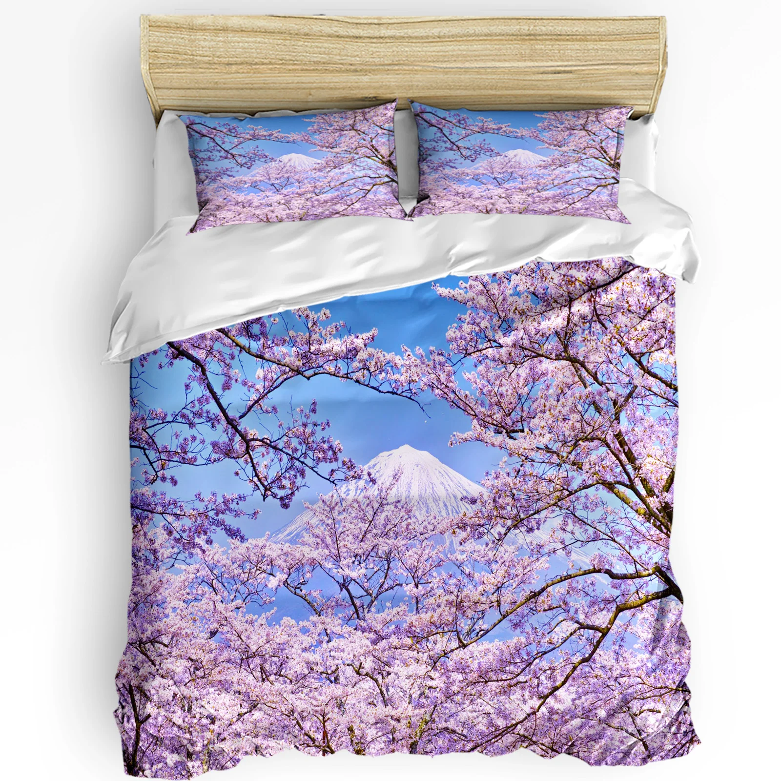 

Mount Fuji Cherry Tree Pink Flowers 3pcs Bedding Set For Bedroom Double Bed Home Textile Duvet Cover Quilt Cover Pillowcase