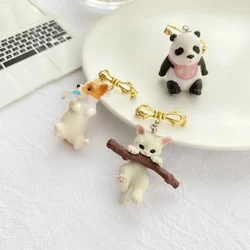 Cartoon Hanging Wooden Kitten Brooches Lovely Simulated Dog Panda Brooch Pins Student Backpack Clothes Button Badge Travel Gift