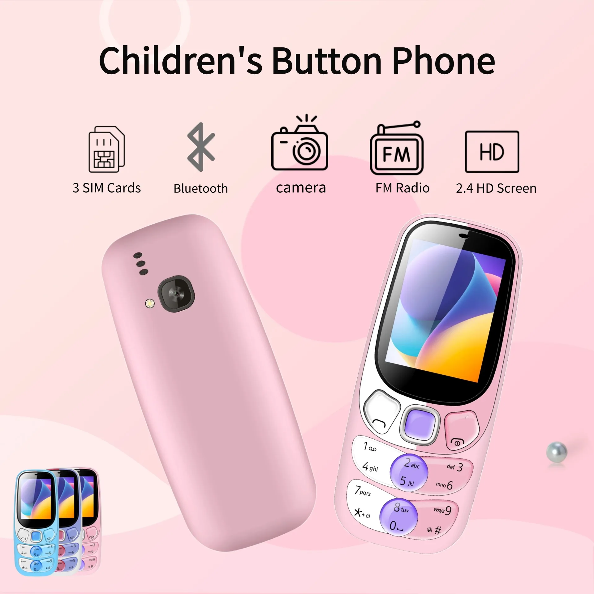 Entsperrtes, süßes, schlankes, großes Druckknopf-Mobiltelefon für Kinder, kleine Größe, drei 3 SIM-Karten, 2,4-Zoll-großes Display, niedriger Preis für Senioren
