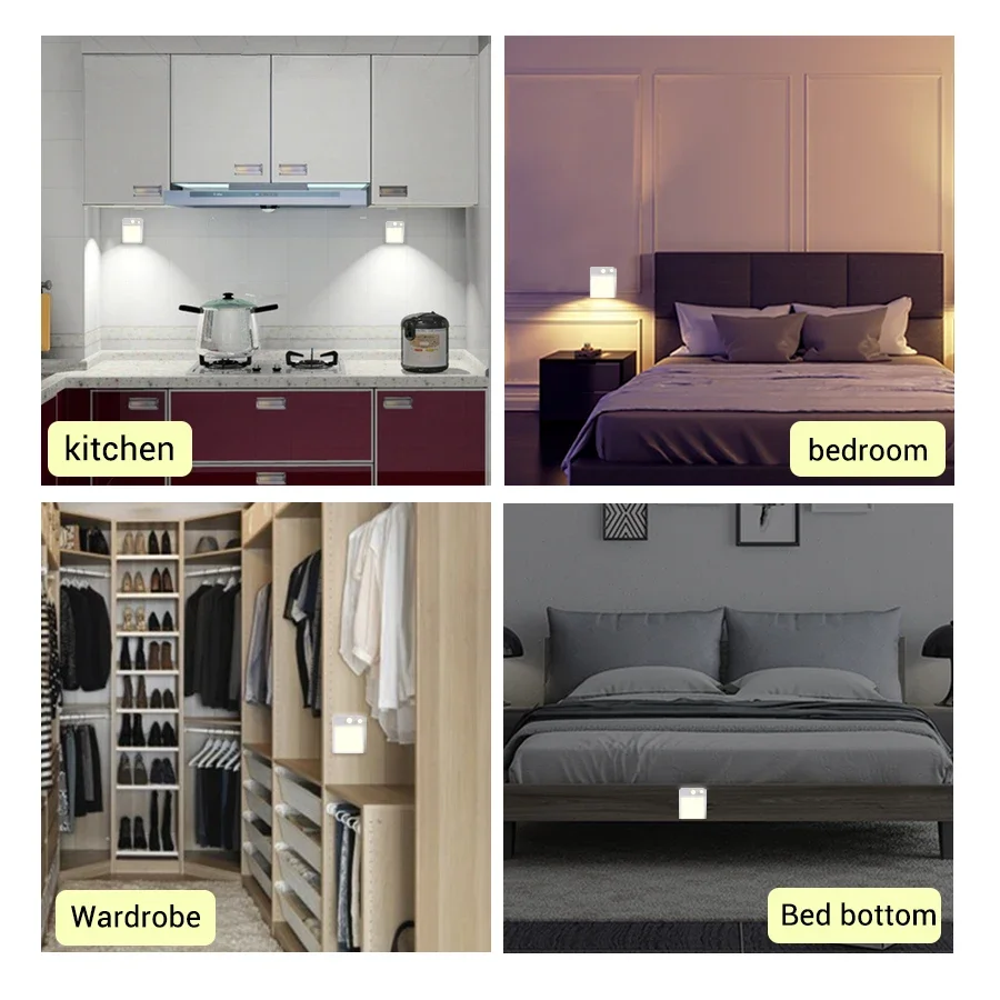 Rechargeable LED Light Smart Human Body Sensor Night Light Creative Kitchen Bedroom Decor Lamp Wardrobe Closet Stairs Lamp