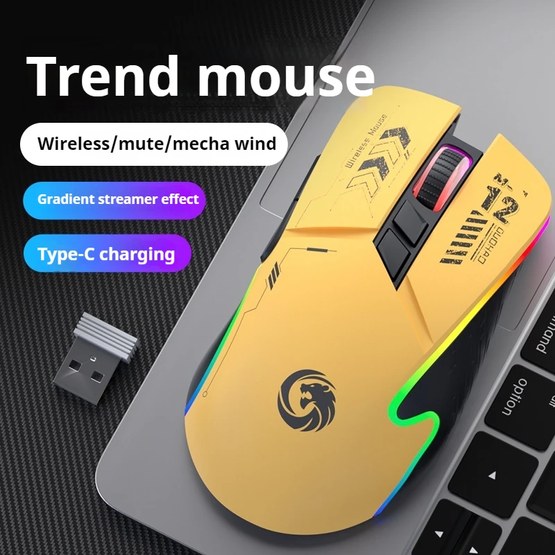 Mouse de modo duplo sem fio personalizado recarregável 7 botões 1600dpi Esports Mecha Style Tablet Laptop Office Gaming Mouses