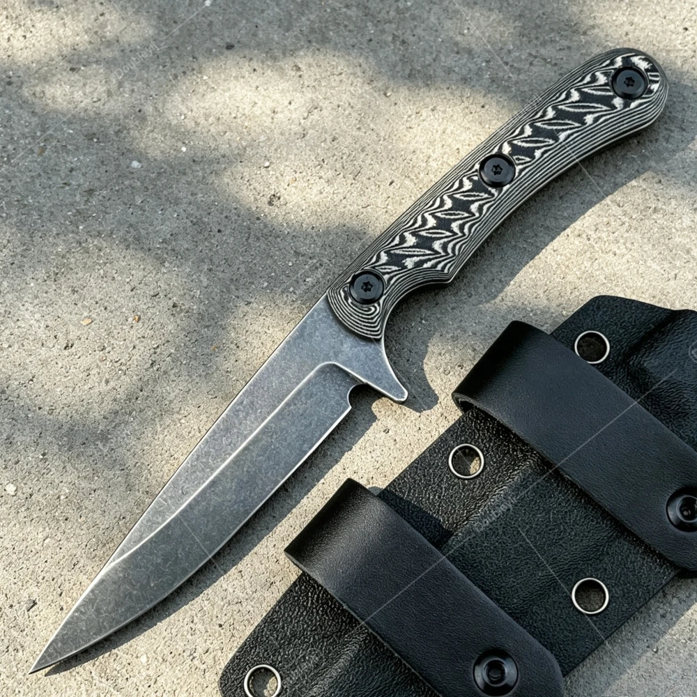 Portable Wilderness Adventure Straight Knife Rescue Travel Cutting Knife Multi-fuctional EDC Knife with K Sheath Non-slip Handle