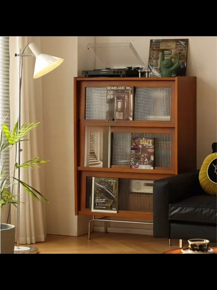 Nordic Solid Wood Dining Side Bookcase Mid-Ancient Furniture TV Side Cabinet Japanese Style Living Room Storage Magazine Retro