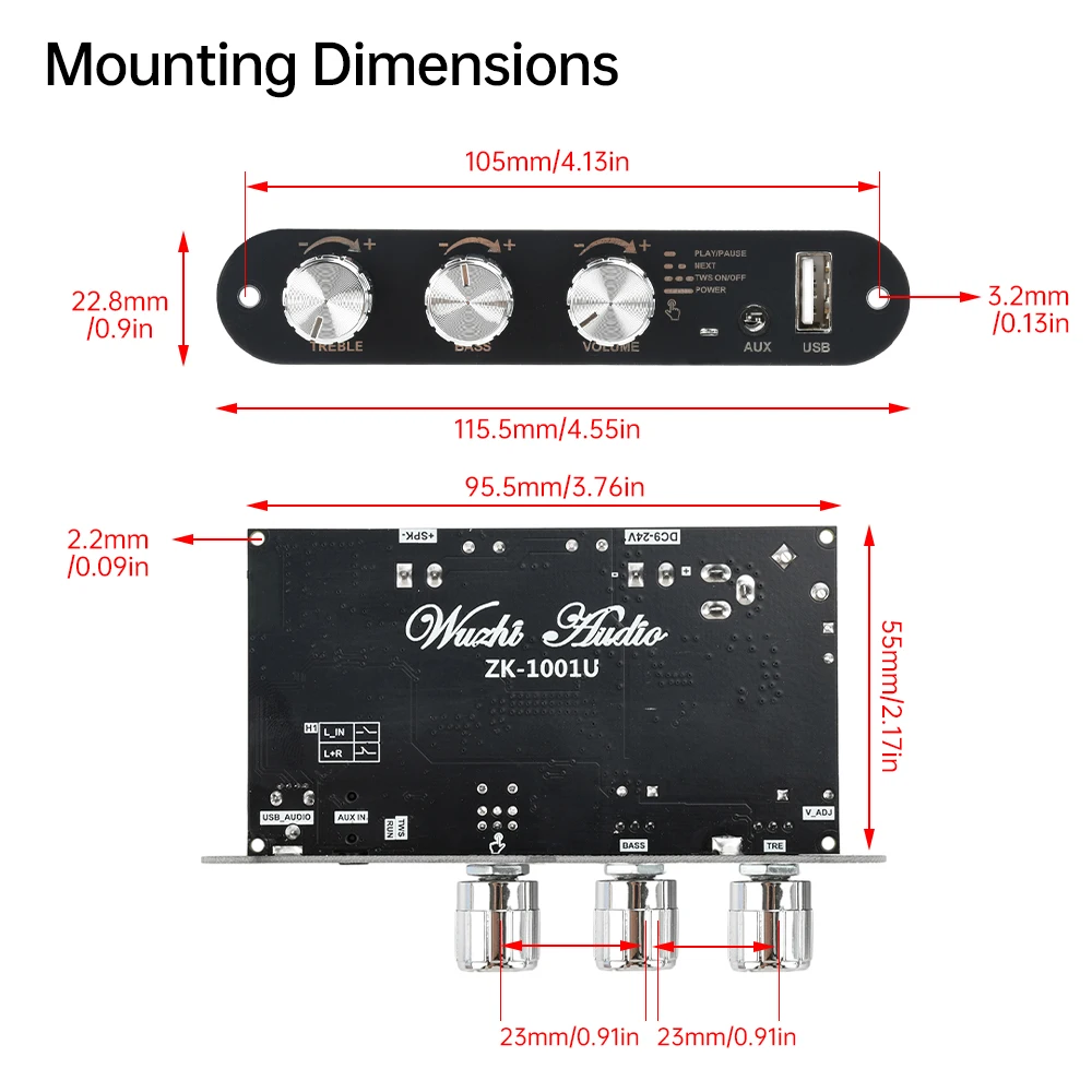 โมดูลเครื่องขยายเสียง ZK-1001U Mono 100W TPA3116D2 บลูทูธ 5.3 เครื่องขยายเสียงดิจิตอล โมดูล AMP สำหรับโฮมเธียเตอร์ AUX