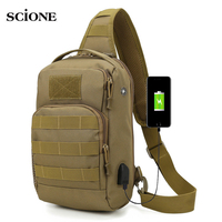 USB Tactical Chest Bag Sling Backpack Handbag Men Outdoor Sports Fishing Pure Hiking Travel Hunting Camping Shoulder Men Bags
