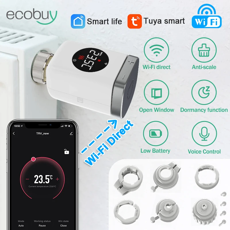 Tuya Wifi /Zigbee Thermostatic Head Radiator Valve Actuator Smart TRV Wifi Temperature Controller Smart Life  Alexa Google Home