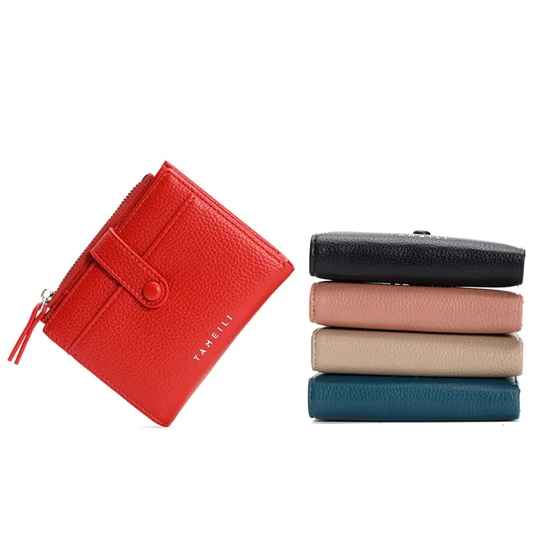 2024 Spring New Product Red Women's Short Wallet Wallet Litchi Pattern Mini Korean Edition Multi functional Change Bag Card Bag