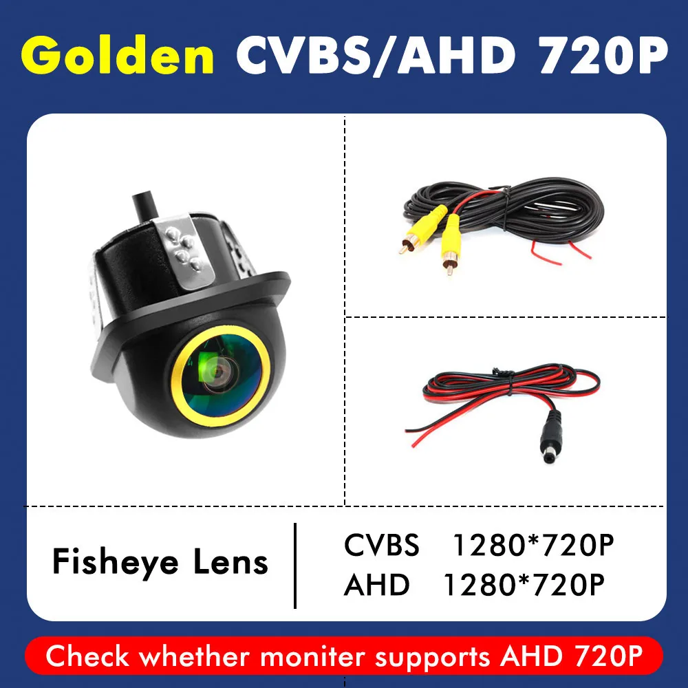 HD 1920x1080P CVBS HD Night Vision 12V 180 Deg Fisheye Golden Lens Full HD Vehicle Backup  Punch Universal Car Rear View Camera