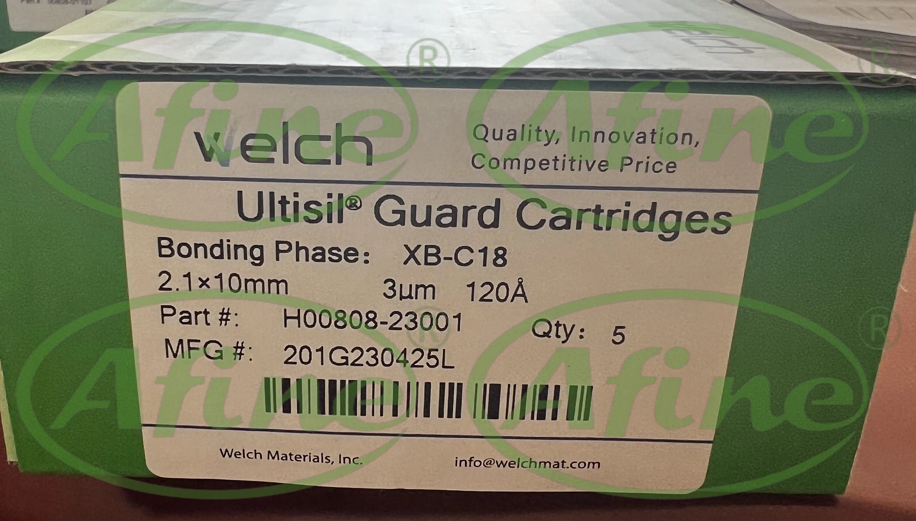 

AFINE Welch ULTISIL XB-C18 Cartridge: H00808-23001 (3 µm, 120 Å, 2.1 x 10 mm) and H00808-04001 (5 µm, 120 Å, 4.6 x 10 mm)