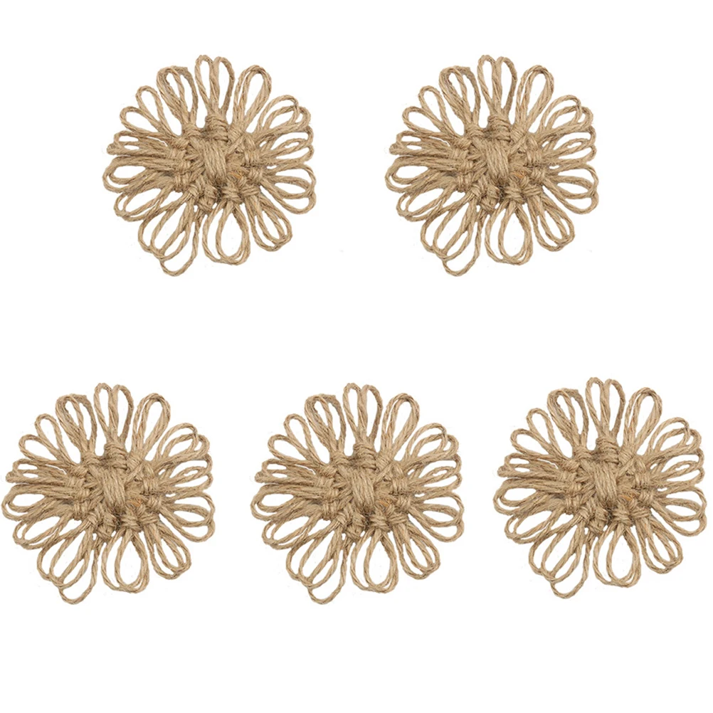

5pcs Linen Flowers Decor Wedding Party Xmas Craft DIY Hemp Fabric 6.5x6.5x1cm Artificial Flower Hair Clip Hat Accessory Durable