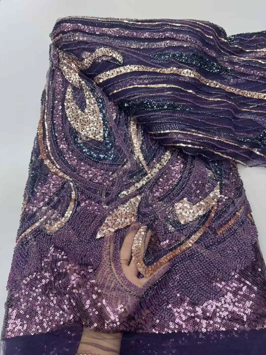

High Quality African Lace Fabric Sequins Mesh Lace France Luxury Beads Embroidered Tulle Lace Fabric for Sewing -ZX