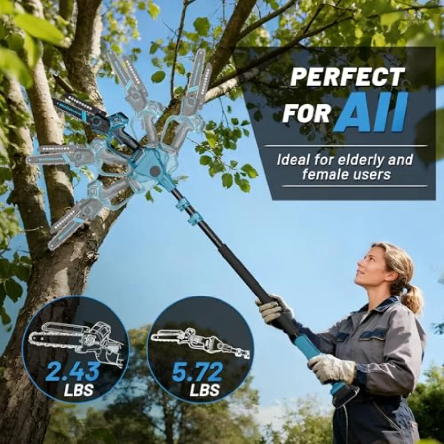 2-in-1 Cordless 8 Inch Pole Saw Mini Chainsaw for  18V Battery NOT Included Electric Chain Saw with 15Ft Max Reach Multi-Angle