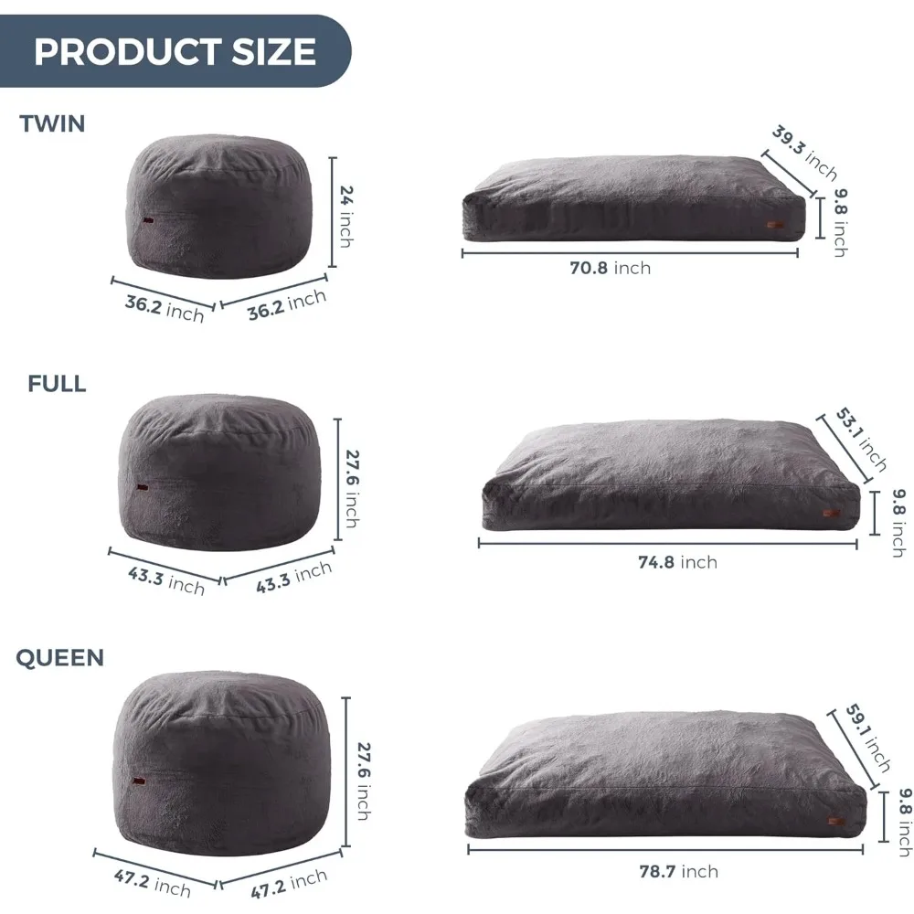 كرسي وسرير بين باج قابل للتحويل بحجم الكبار، يتحول من المتسكعون إلى المرتبة، أريكة أرضية واسعة