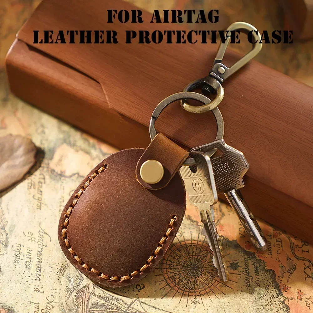 Car Keychain for Airtags Protective Case Retro High Quality PU Leather Keychain for Apple Anti-lost Tracker Locator Device