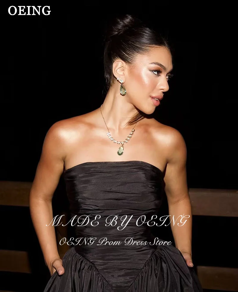 OEING Elegant Black A-Line Prom Dresses Strapless Simple Party Gowns Floor-Length Sleeveless Dress Customized