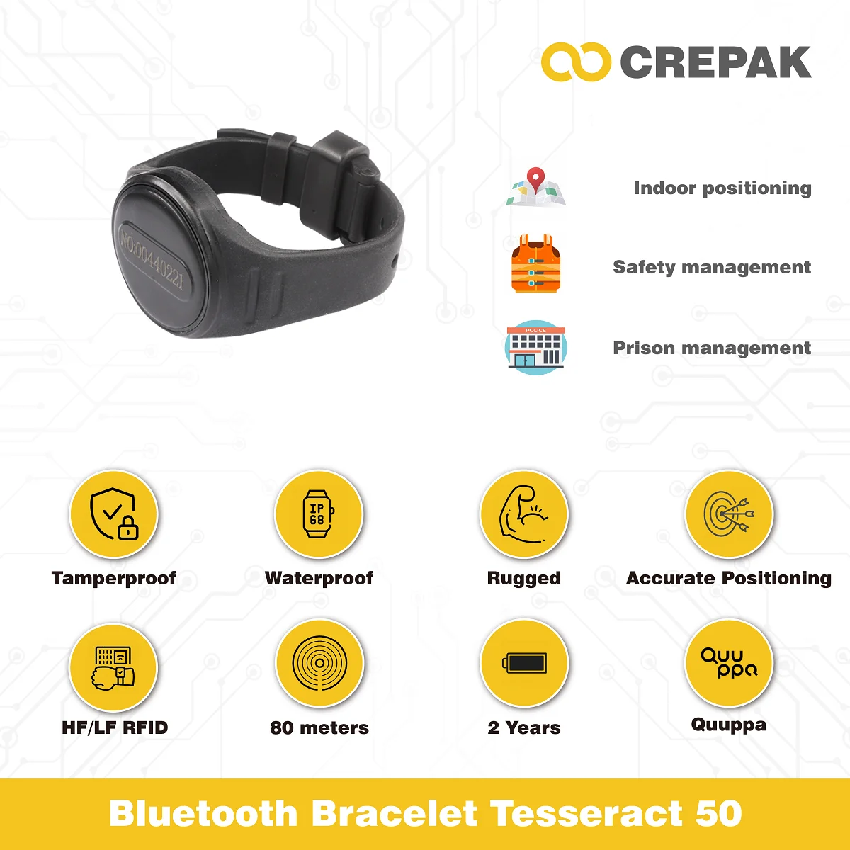 2 Years Tamperproof and Waterproof Bluetooth Bracelet/Wristband AoA Beacon/NRF 51822/Quuppa/Active RFID/BLE 5.0 Tag Tesseract 50