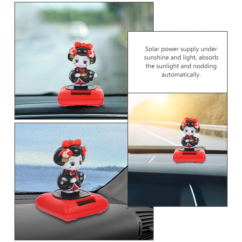 

Shaking Head Kimono Nodding Ornament Car Dashboard Decor Plastic Girl Toy Solar Power Reusable Longtime Car Interior