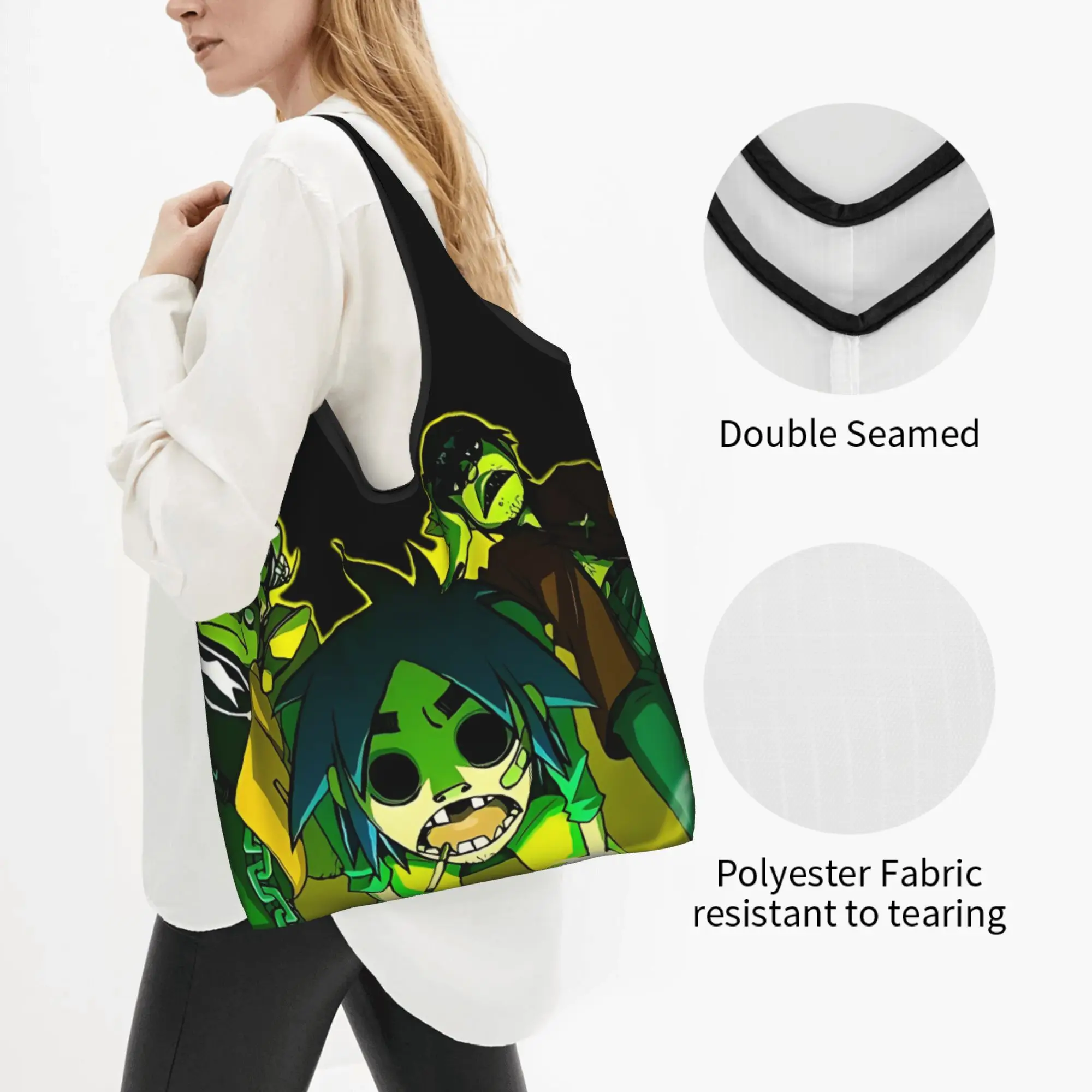 G-Gorillazes Manga Game  Groceries Shopping Bag Custom Shopper Tote Shoulder Bag Large Capacity Portable Comic Handbag