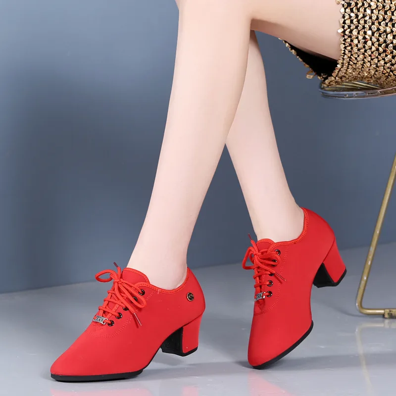 

2025 Women Latin Dance Shoes Jazz Ballroom Salsa Dancing Shoes Woman High Heels 5cm Training Modern Tango Dance Sneakers Female