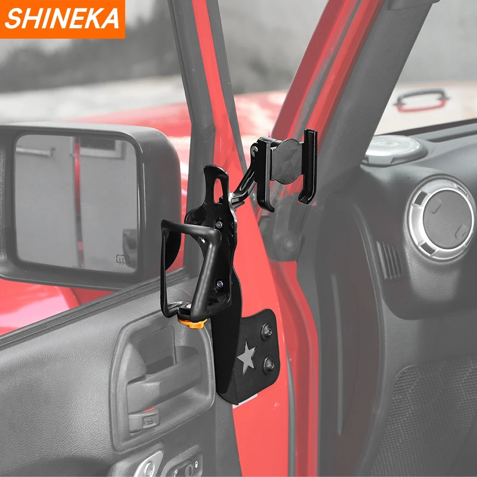 SHINEKA Car Front Door Side Water Cup Bracket Drinks Holders Phone Holder For Jeep Wrangler JK 2007-2017 Interior Accessories
