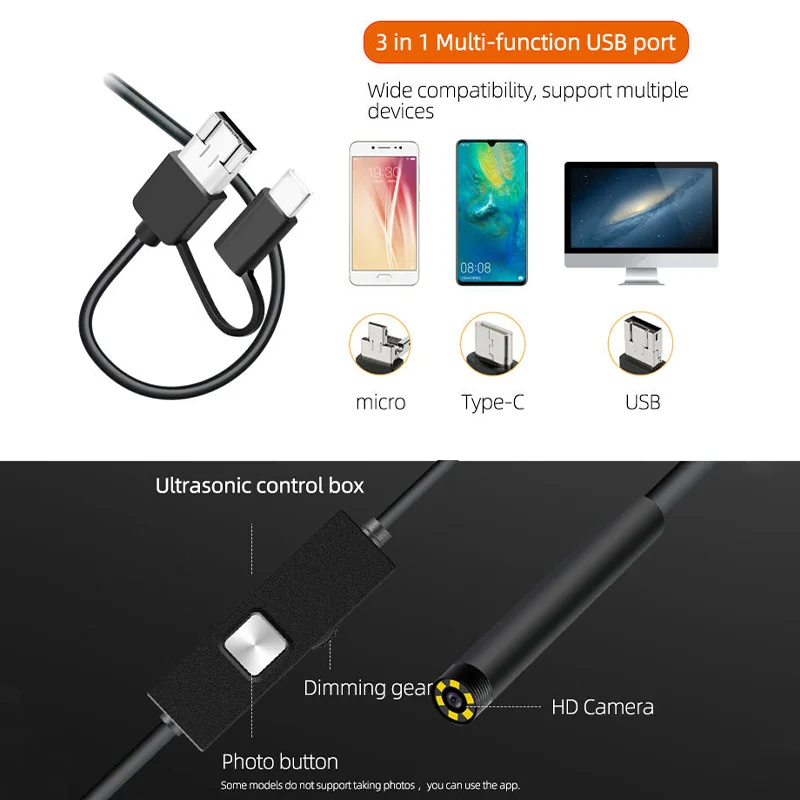 도도시 신형 7MM 내시경 카메라 방수 산업용 내시경 6LED TYPE-C USB 안드로이드용 검사 카메라 보어스코프
