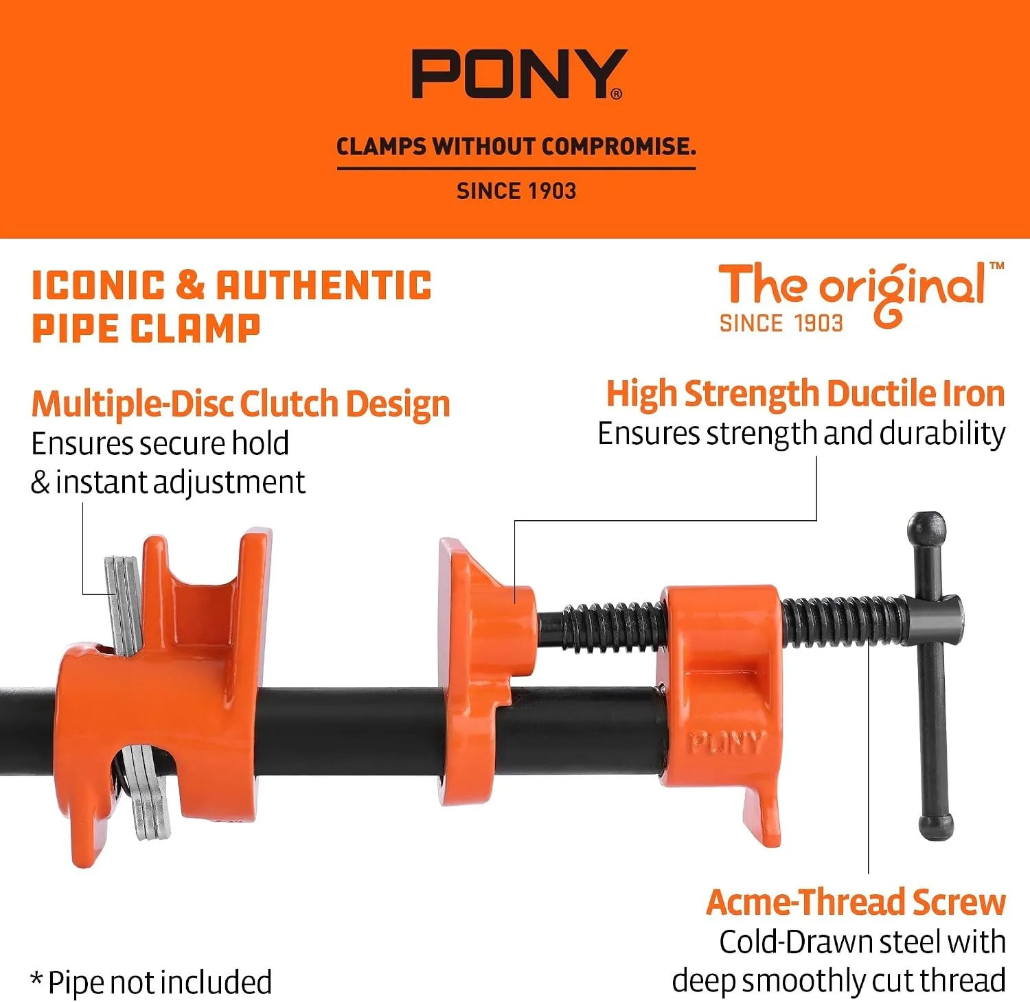 PONY&JORGENSEN 52 for 1/2-Inch Black Pipe Clamp Fixture Adjusting Fixed