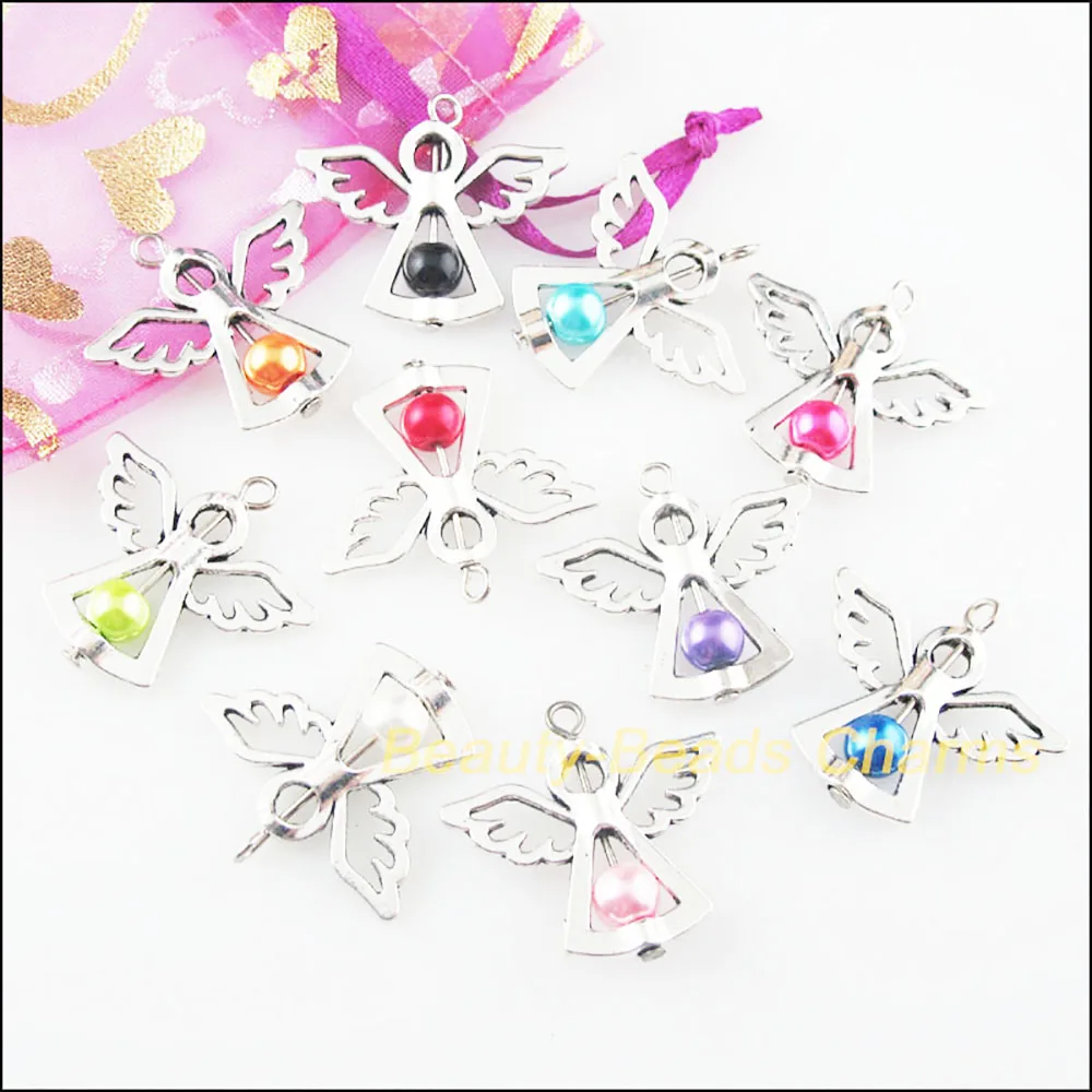 10Pcs Mixed Dancing Glass Angel Wings Charms Pendants 29x37mm