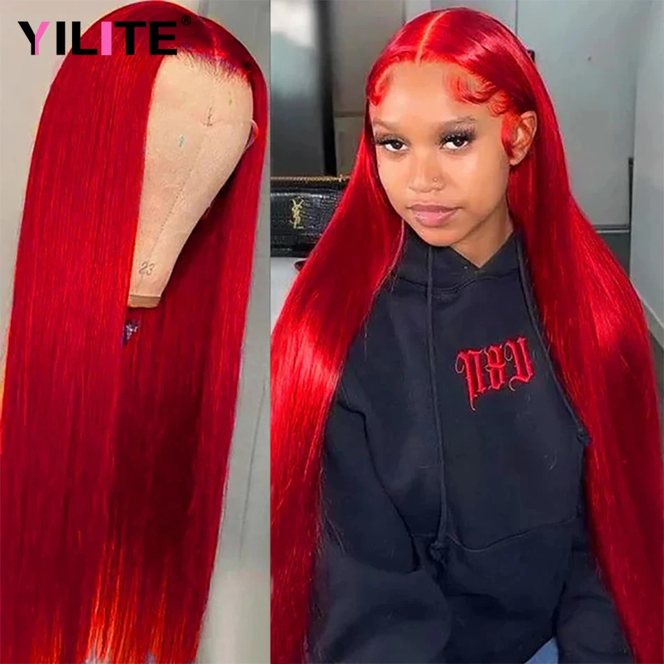 Red HD Lace Front Wig 13x4 Straight Lace Frontal Wig 100% Brazilian 99J Colored Human Hair Bleached Wigs For Women On Promotion