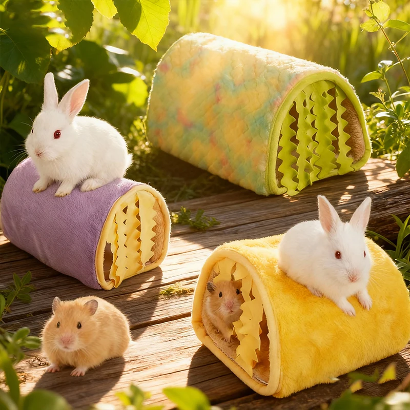 

New Winter Warmth Pet Hamster Tunnel Shelter Detachable Mat for Easy Cleaning Double-sided Four Season Universal Small Pet Nest