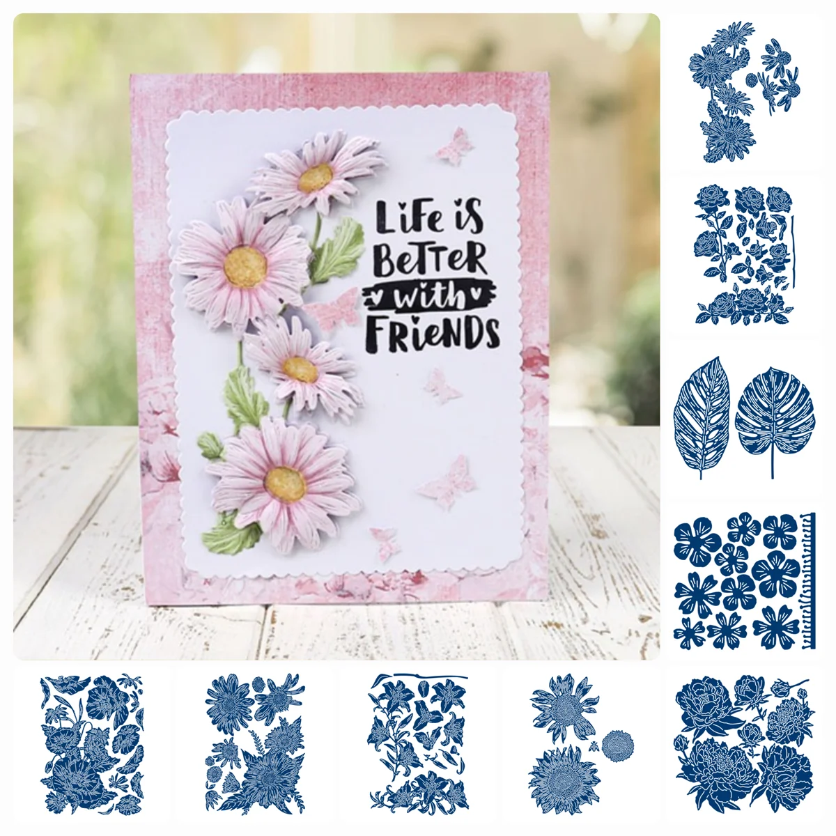 Flower Cutting Dies Spring Summer Sunflower Hollowed Out Tattered Lace Rose Cherry Blossom Fern Scrapbooking Card Craft