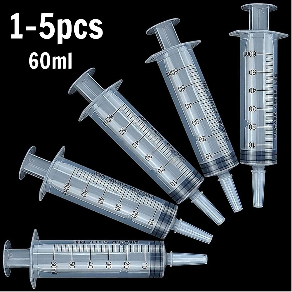 1-5pcs 60ml Reusable Plastic Syringe Animal Food Feeding Liquid Nutrient Measuring Tool