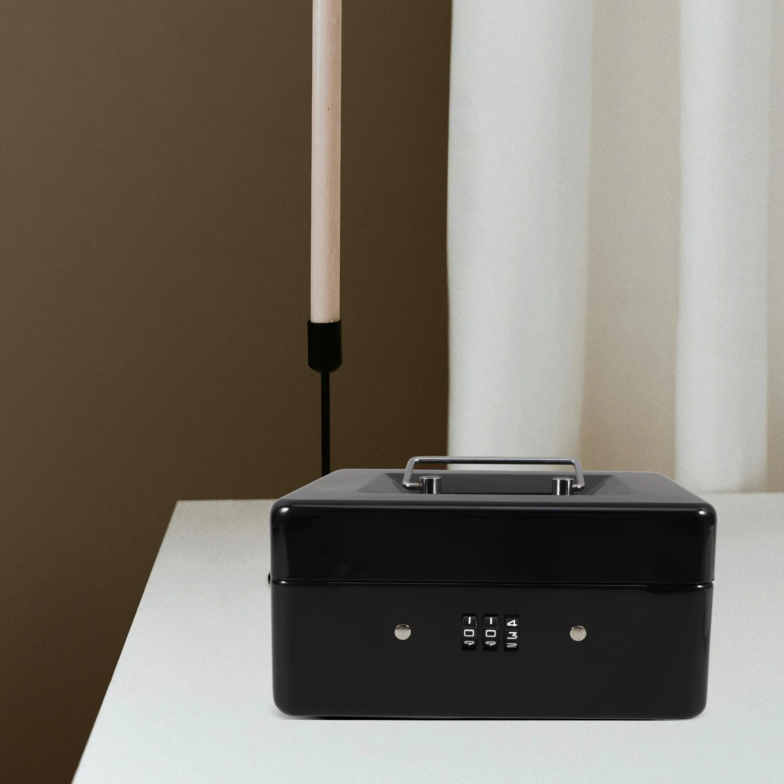 Password Lock Box Metal Cash Box For Money Storage Safe With Removable Tray Small Lockable Container Hidden Key Holder Outdoor