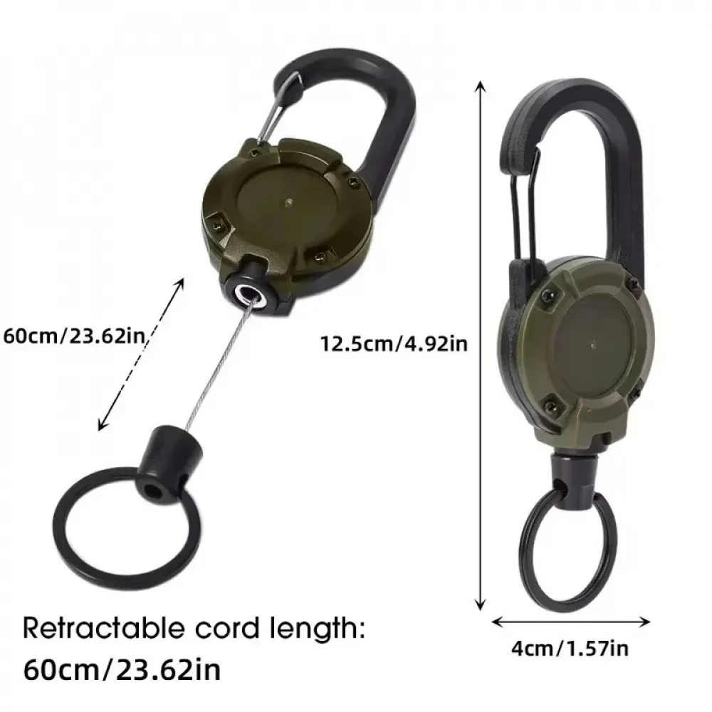 Retractable Heavy Duty Pull Reel Carabiner Key Chains Strong Steel Wire Rope Buckle Spring Key Ring Outdoor Sporty Keychain Tool