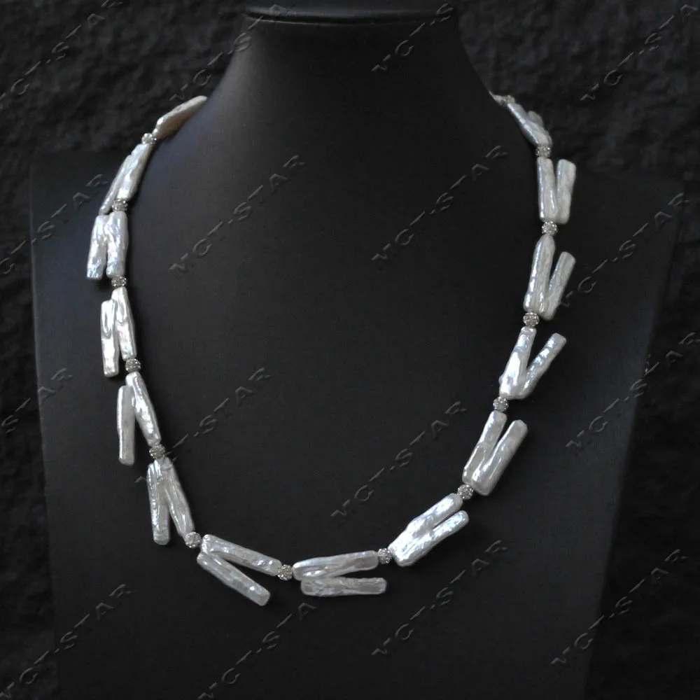 MTC·STAR A++ 18'' 23mm Natural Real Double Toothpick White Pearl Necklace (Z14688)
