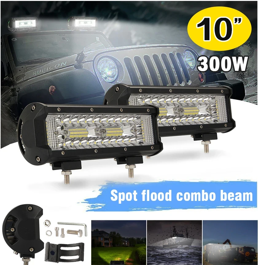 

HYNBYZJ 10'' Inch 300W Car LED Light Bar Off Road Fog Lamp Spot Flood Combo Led Work Lights for Truck Boat SUV ATV UTV Tractor