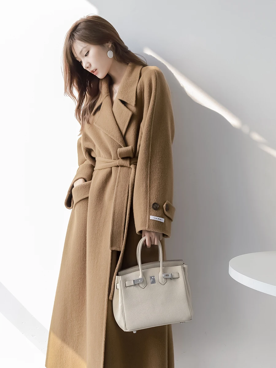 

Двустороннее шерстяное пальто из альпаки для женщин, классическое, средней длины, с эффектом утяжки талии, твидовое, MZOMXO Ele Commute Sle