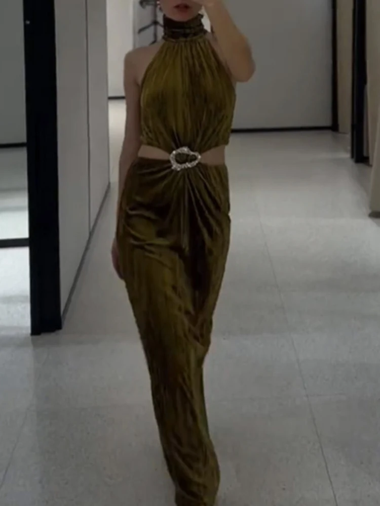 

Элегантное темпераментное платье без рукавов для хозяев, новые однотонные женские платья для торжественных случаев, бархатное платье трапециевидной формы с бриллиантами в стиле пэчворк