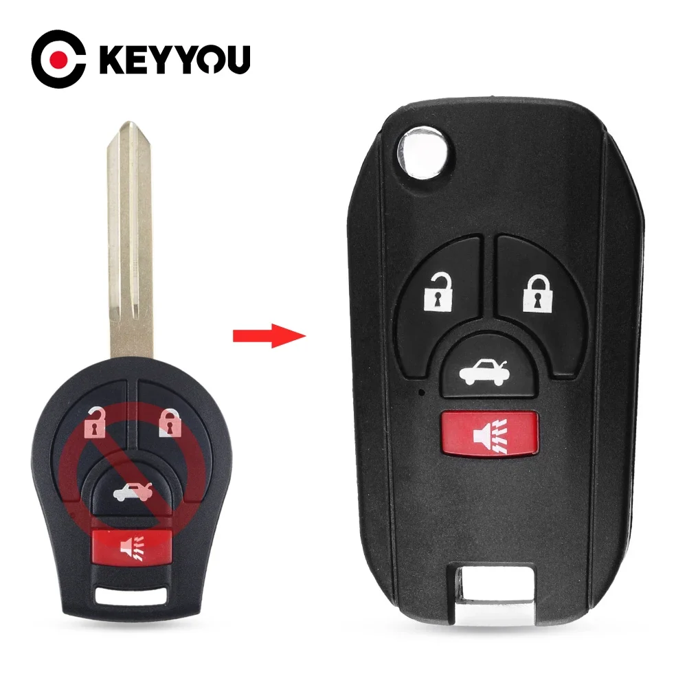 

KEYYOU New 4 Buttons Uncut Blank Remote Flip Folding Key Shell Case Fob for Nissan Altima Maxima Sentra Versa